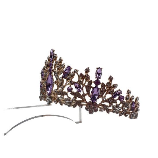 Purple Crown Retro Alloy Rhinestone Crown Headband High-End Jewelry