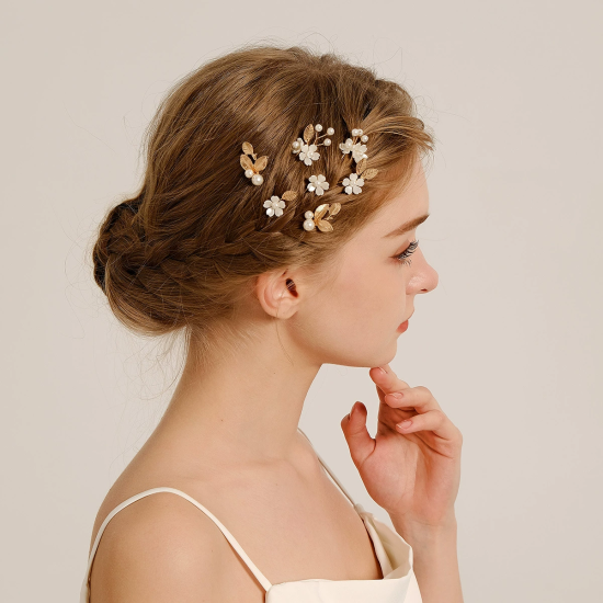 Ancient Style U-Shaped Pearl Alloy Hair Fork Golden Leaf Pearl Pin Hairpin Headdress