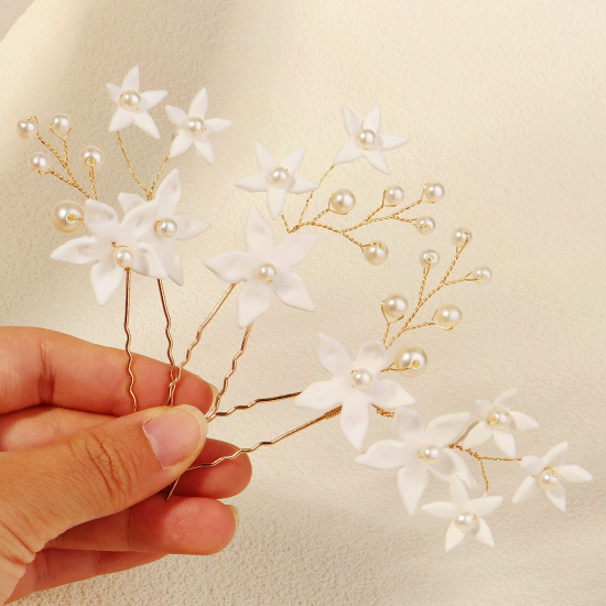 Handmade Beaded Clay Flower Hairpin Hairpin U-Shaped Pin Hair Accessories