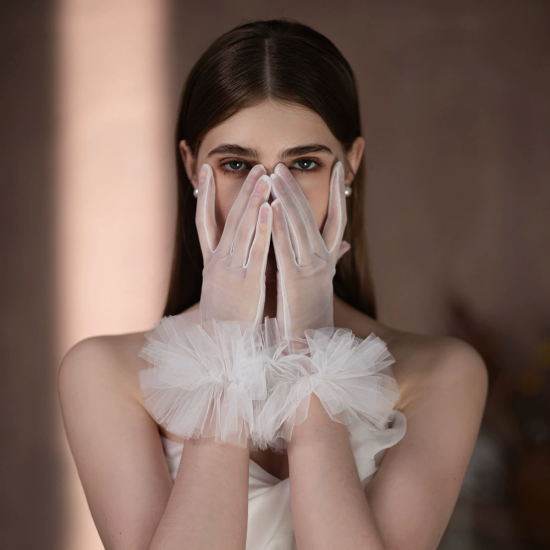 Ruffled Wedding Gloves Super Fairy White Short Gloves