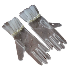 Versatile Elegant Pleated Lace Pearl Short Wedding Gloves
