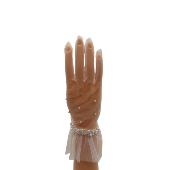 Versatile Elegant Pleated Lace Pearl Short Wedding Gloves