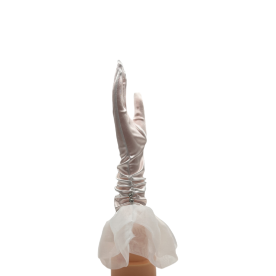 Elegant Pleated Ruffle Wedding Dress White Short Gloves