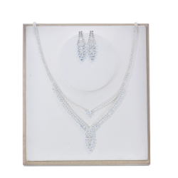 Luxury Rhinestone Necklace Earrings Leaf Set Water Drop Necklace Two-Piece Set